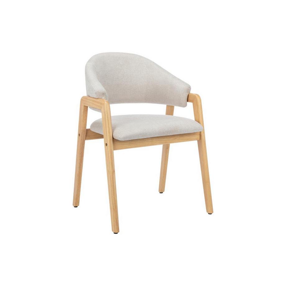 Vente-unique Lot de 2 chaises avec accoudoirs en tissu et bois d'hévéa - Beige et Naturel - SOLUNA  