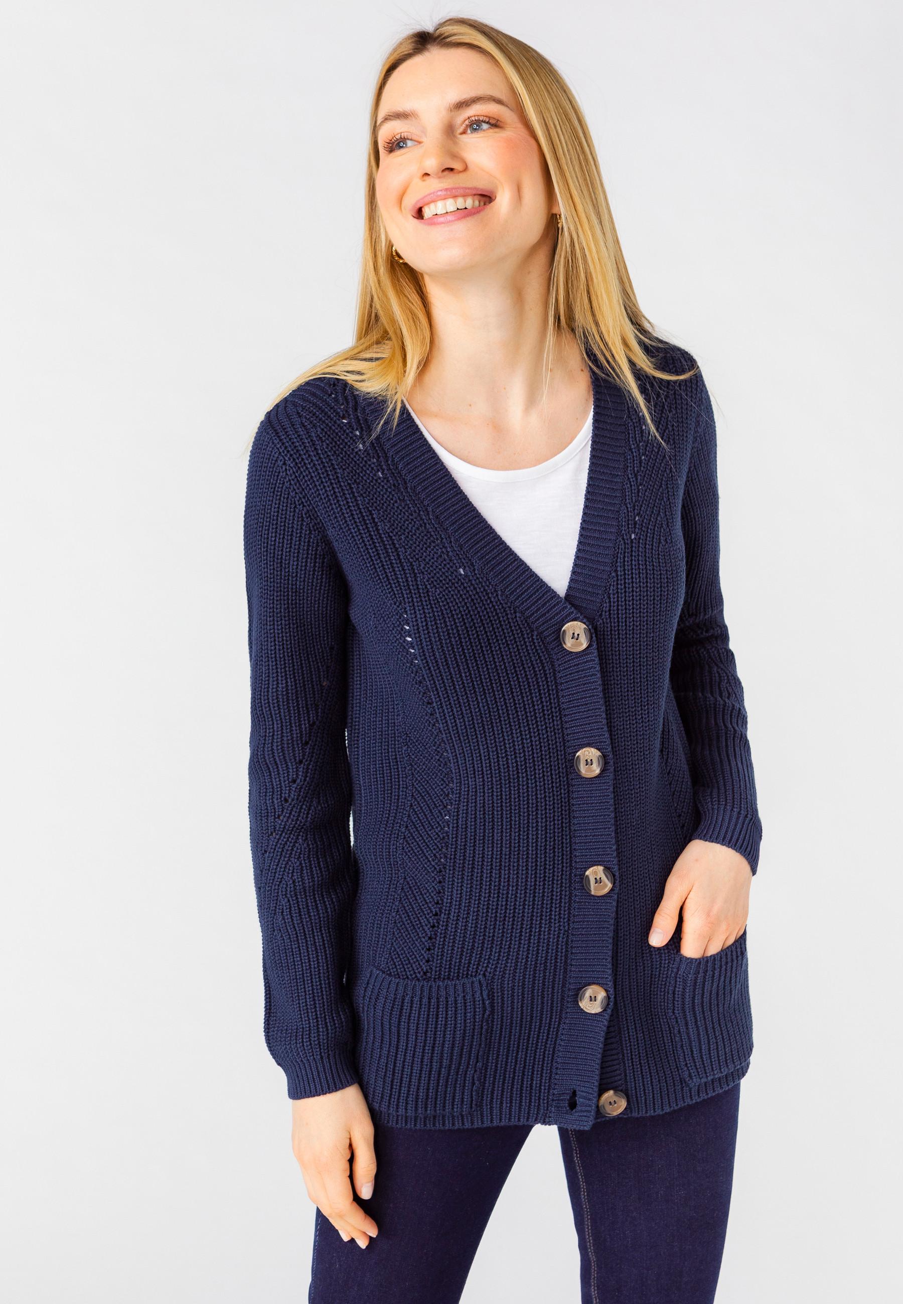 Image of Strickjacke Aus Perlstrick. Damen Blau 42/44