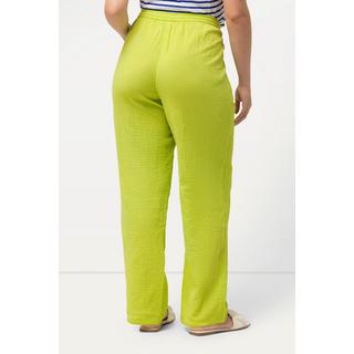 Ulla Popken  Pantalon à enfiler Rose, jambe large et taille élastique, tissu mousseline 