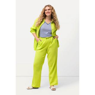 Ulla Popken  Pantalon à enfiler Rose, jambe large et taille élastique, tissu mousseline 