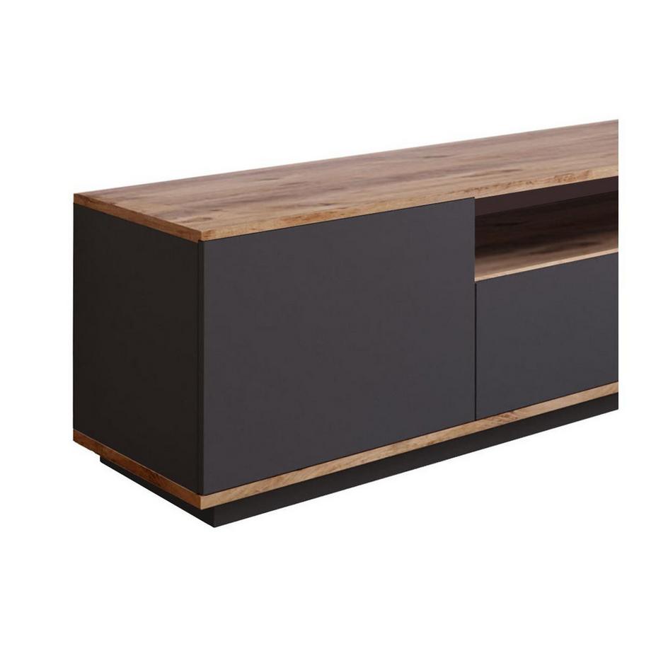 Vente-unique TV-Möbel mit 3 Türen & 1 Ablagefach - Anthrazit & Holzfarben - LOTULA  