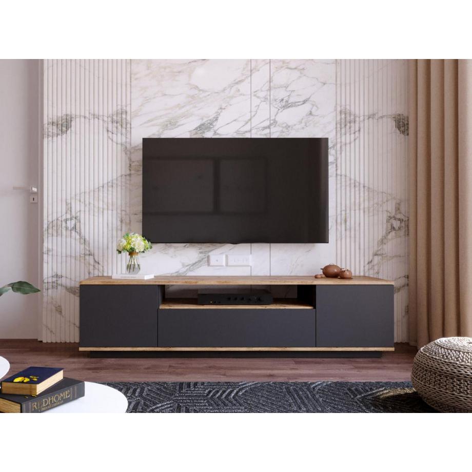 Vente-unique TV-Möbel mit 3 Türen & 1 Ablagefach - Anthrazit & Holzfarben - LOTULA  