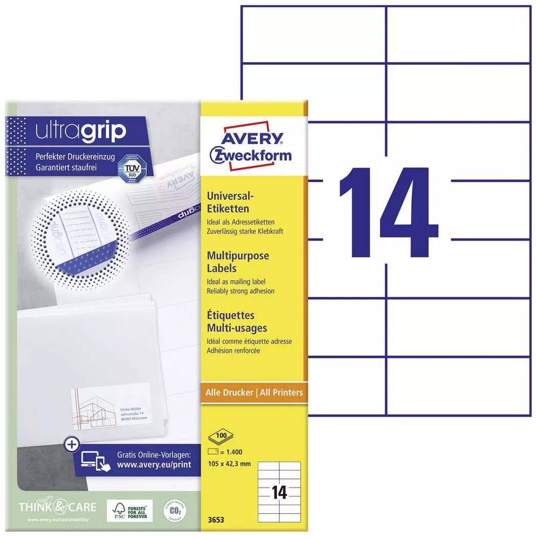 Avery-Zweckform – AVERY ZWECKFORM Universal-Etiketten 105×42,3mm, 1400 Stk., One Size, Weiss