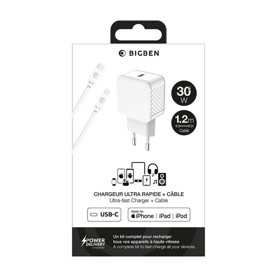 BigBen Connected  USB-C 30W Power Delivery Netzteil + USB-C / Lightning Kabel 