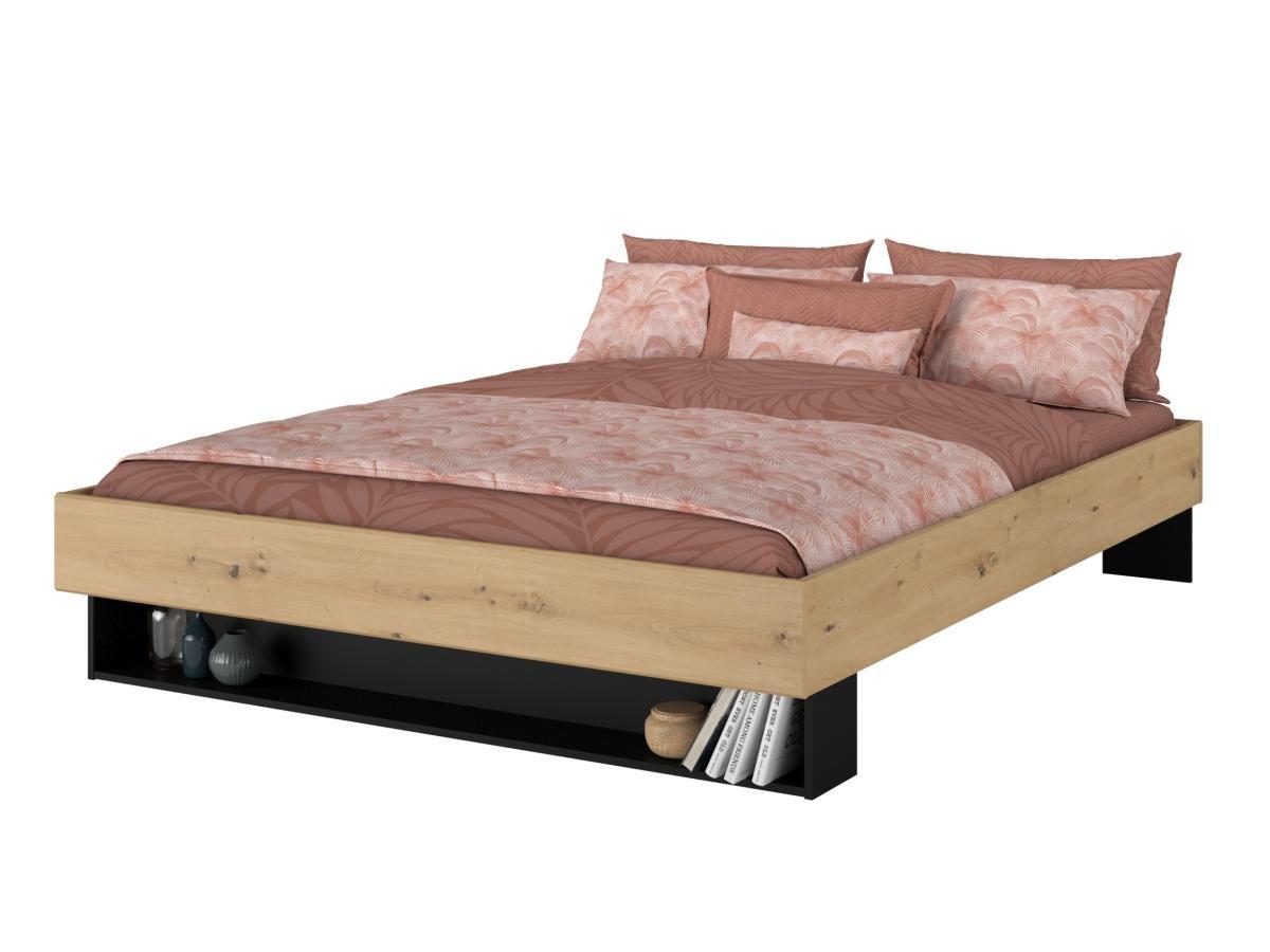 Vente-unique Letto con cassetto e nicchia 160 x 200 cm Naturale e Nero - MISTA  