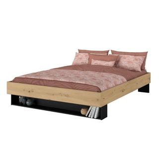 Vente-unique Letto con cassetto e nicchia 160 x 200 cm Naturale e Nero - MISTA  