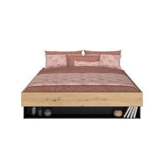 Vente-unique Letto con cassetto e nicchia 160 x 200 cm Naturale e Nero - MISTA  