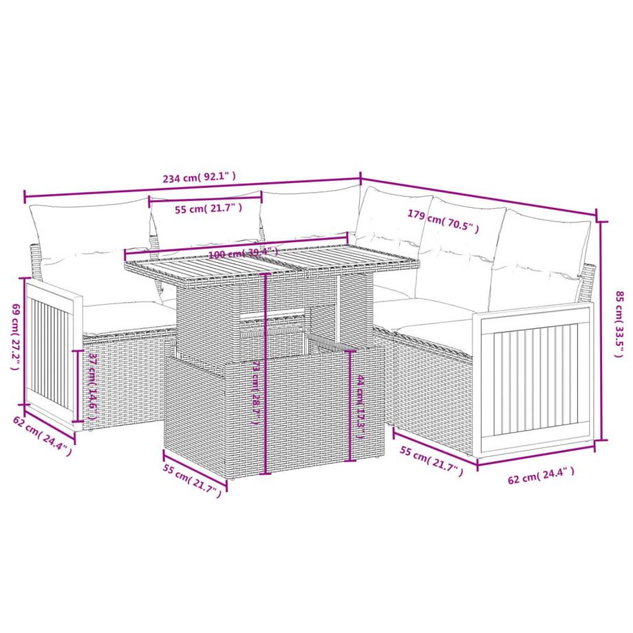 VidaXL Ensemble de canapés de jardin rotin synthétique  