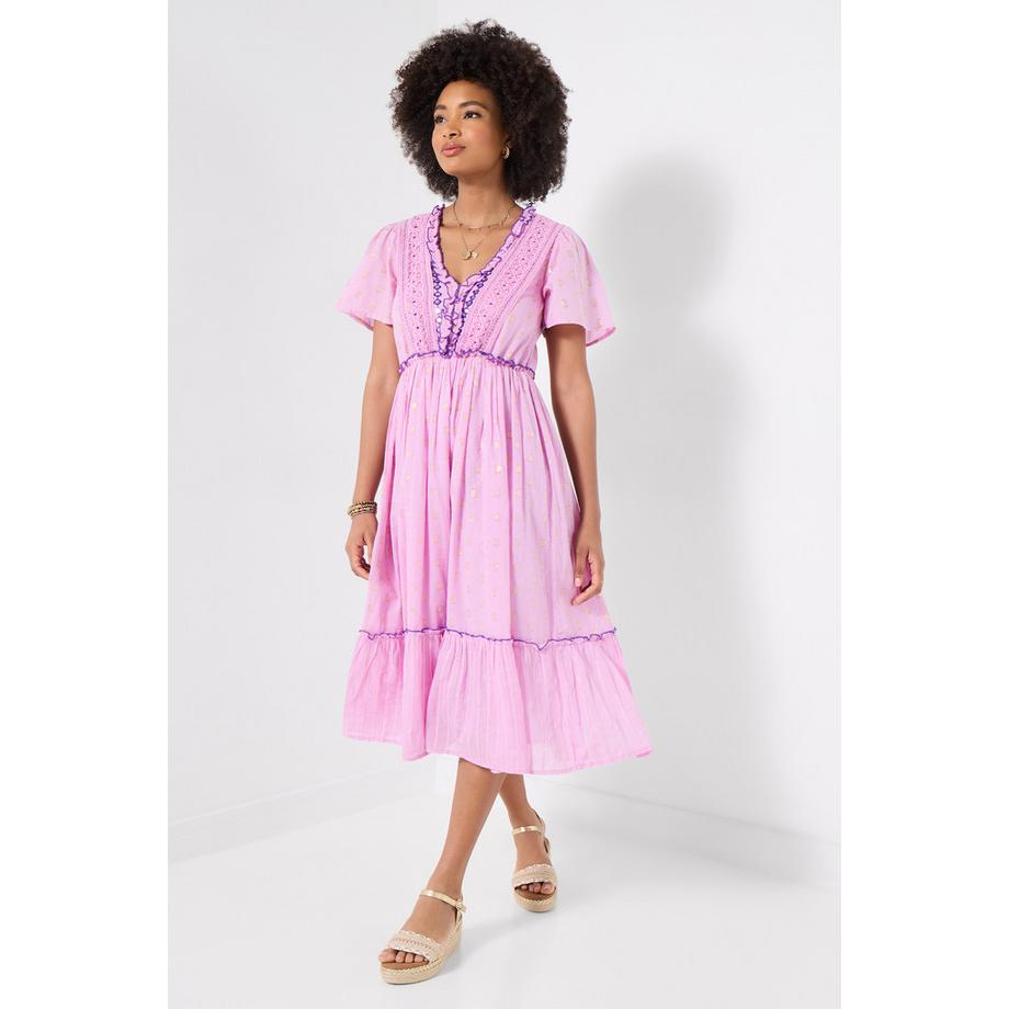 Struktur-Maxikleid mit Spiegel- und Quastendetail