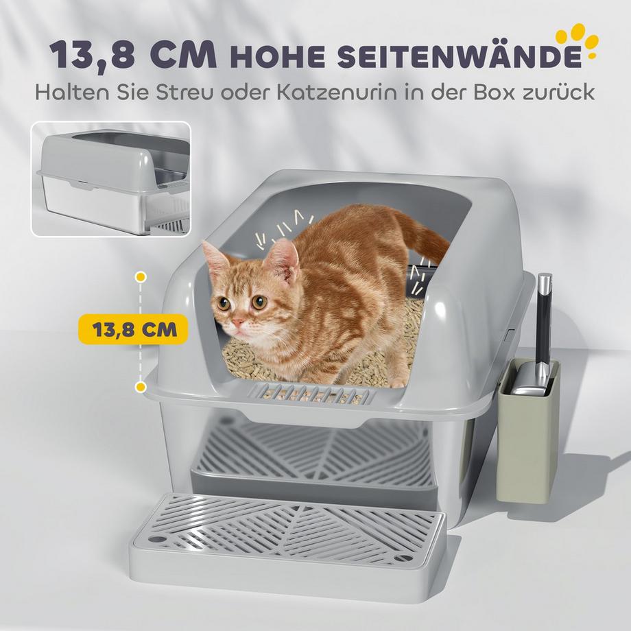 Northio  Bac à litière pour chat avec couvercle, bac à litière pour chat avec pelle, cuve en acier inoxydable, maison de toilette pour chat avec boîte de rangement pour chats de moins de 4,5 kg, intérieur, gris clair 