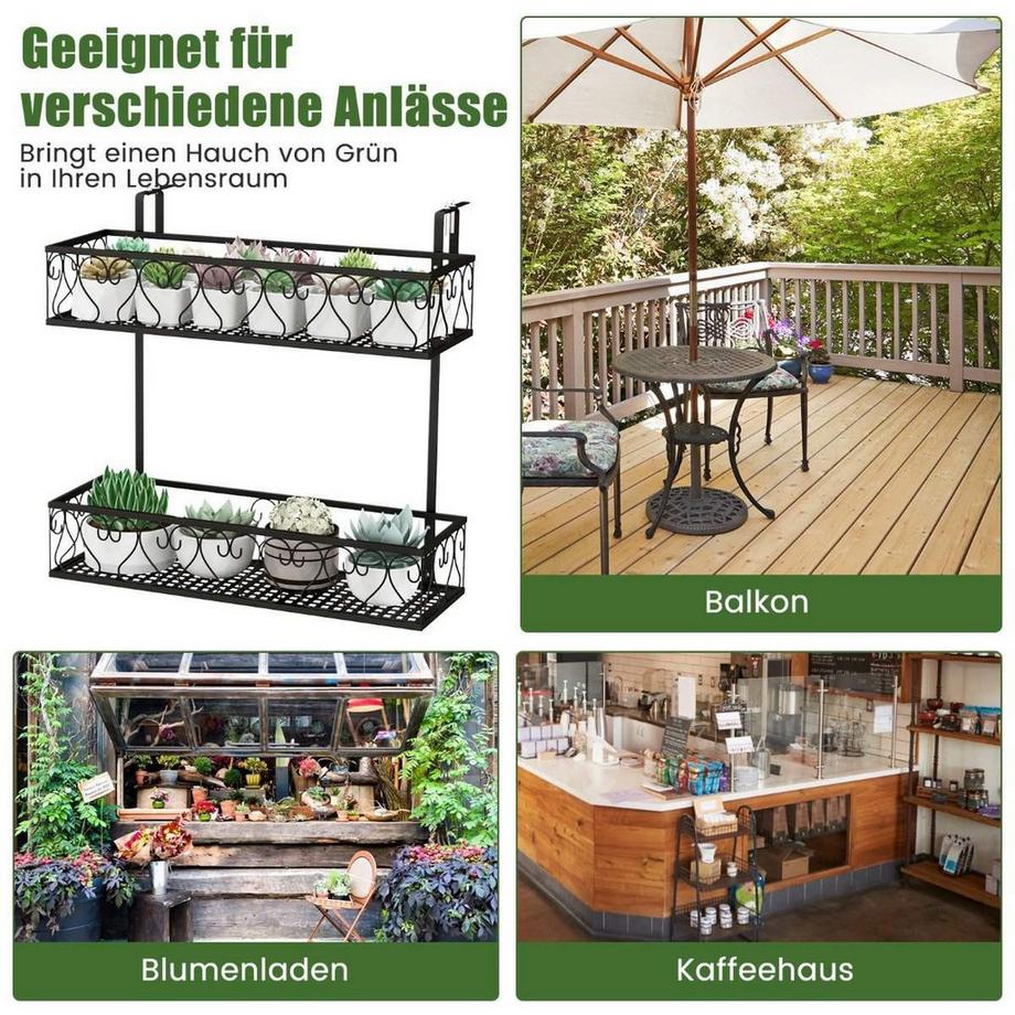 Northix Mensola sospesa portavaso a 2 livelli 60 x 33 x 59 cm nero  