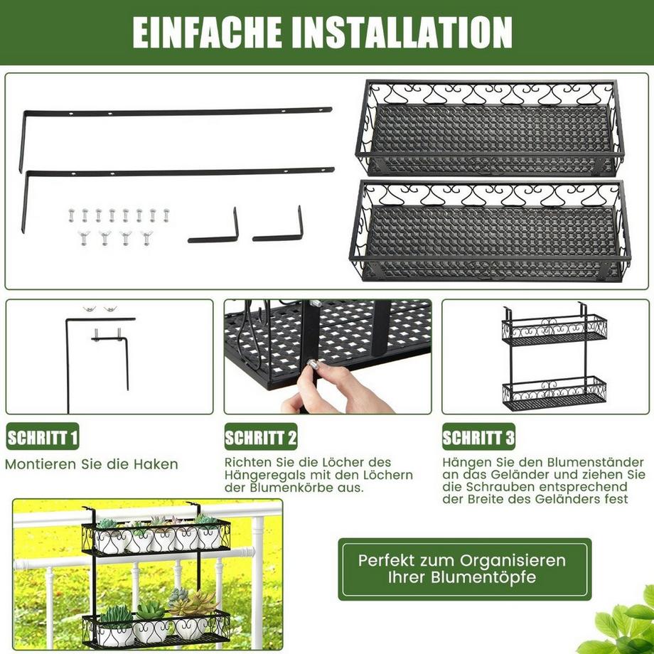 Northix Mensola sospesa portavaso a 2 livelli 60 x 33 x 59 cm nero  