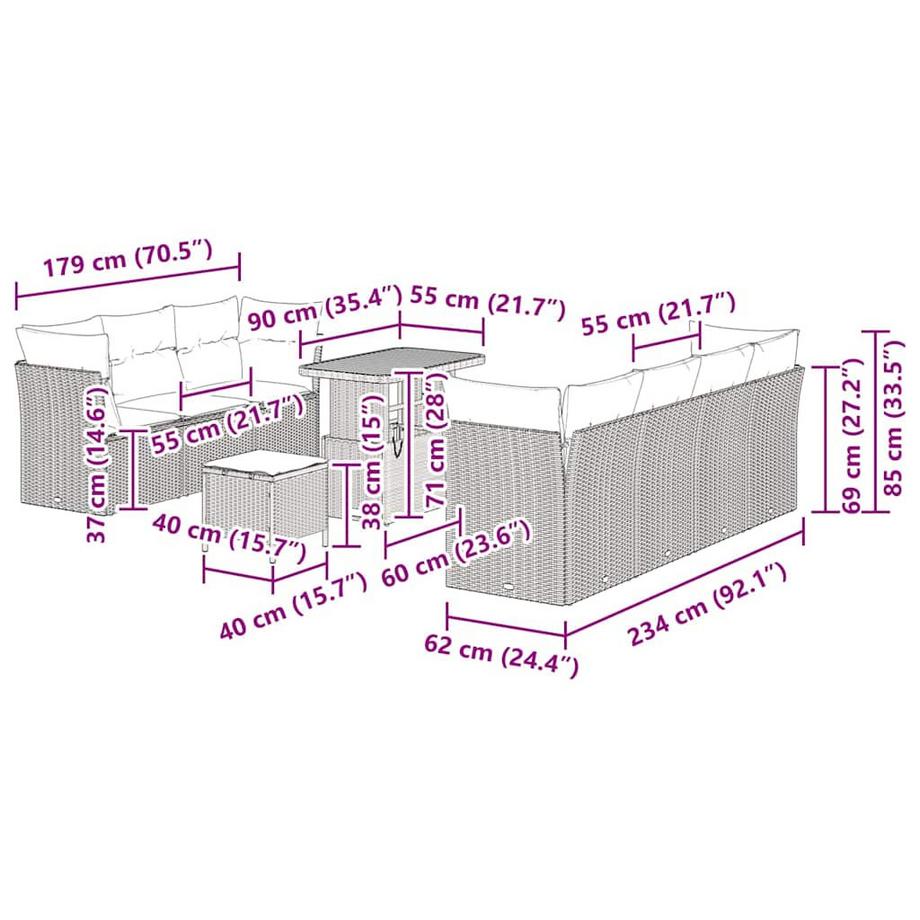 VidaXL Canapé de jardin poly rattan  