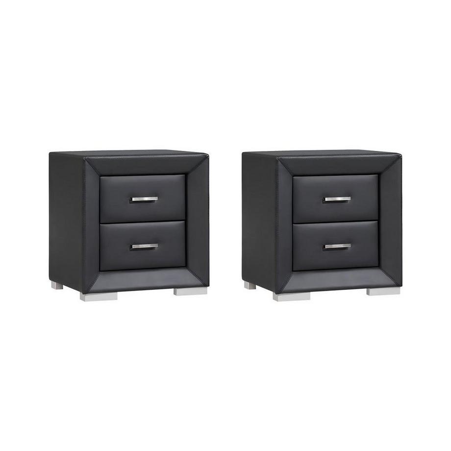 Vente-unique 2er-Set Nachttische mit 2 Schubladen - Kunstleder - Schwarz - CAPITOLE  