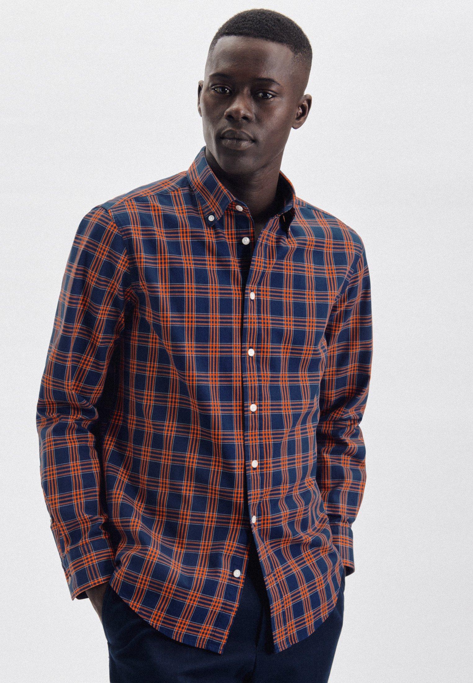 Image of Casual Hemd Regular Fit Langarm Karo Herren Blau L