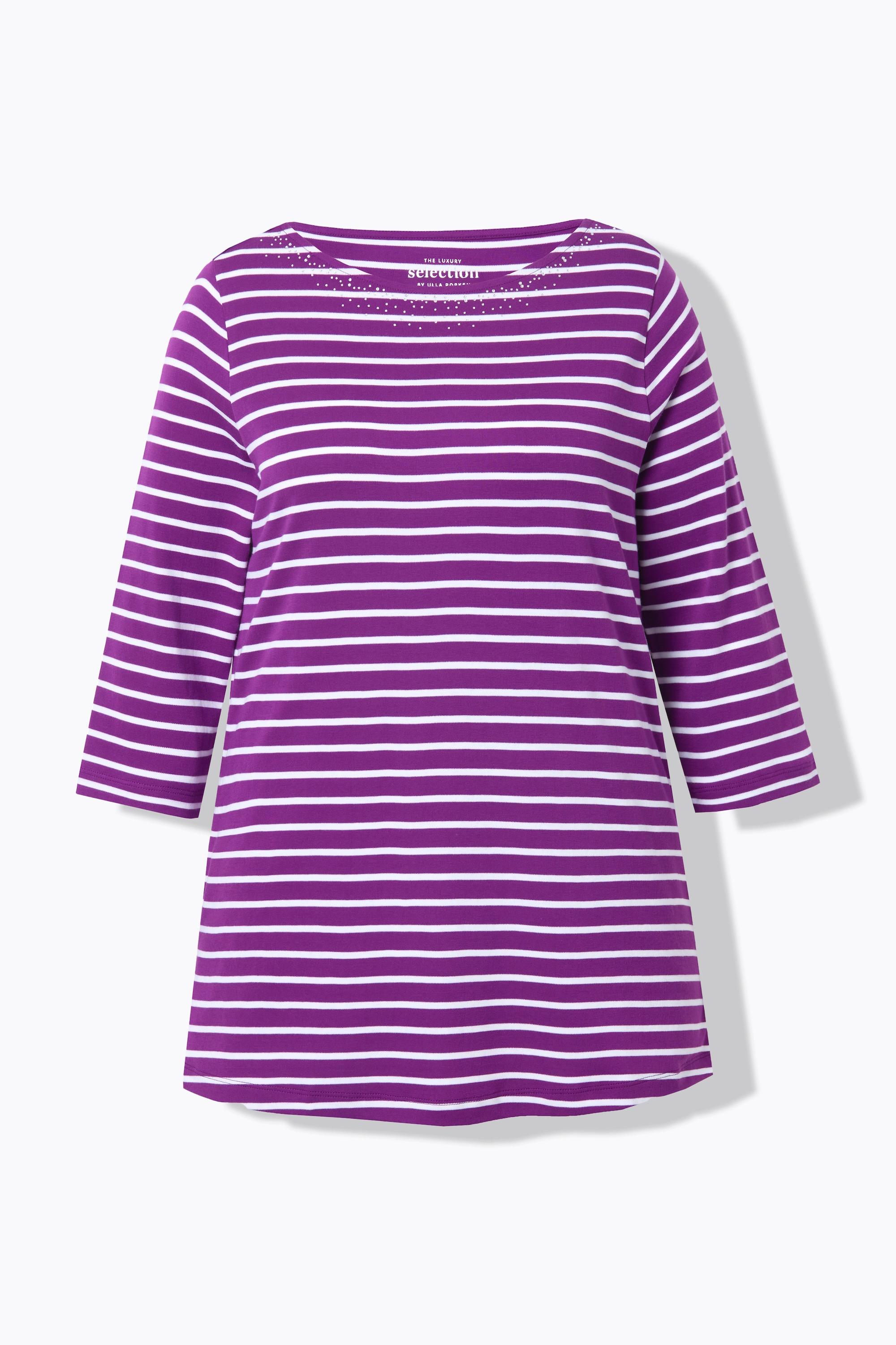 Ulla Popken  Ringelshirt, Pima Cotton, U-Boot-Ausschnitt, 3/4-Arm 