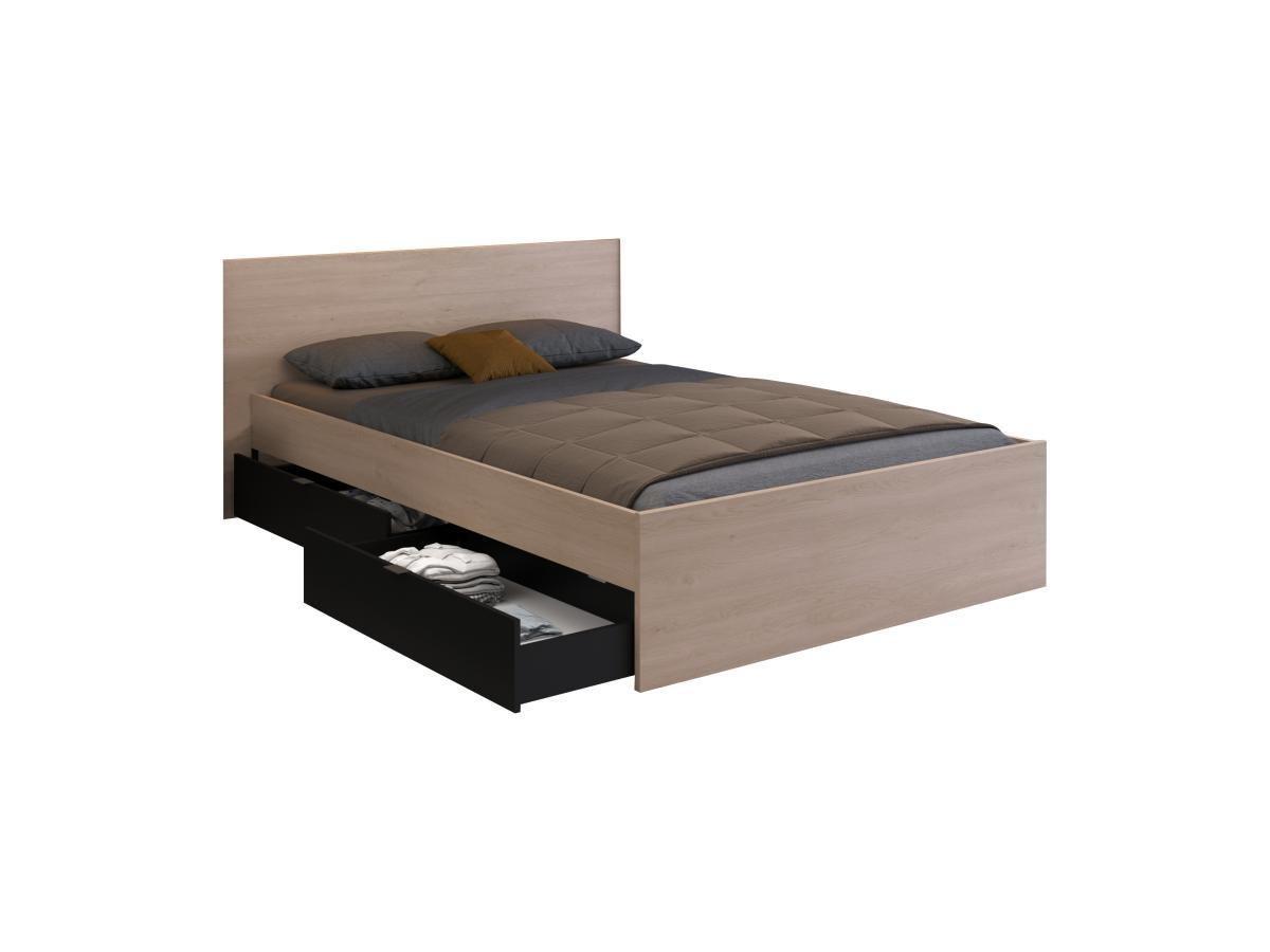 Vente-unique Letto con 2 cassetti 140 x 190 cm Naturale e Nero - VELONA  