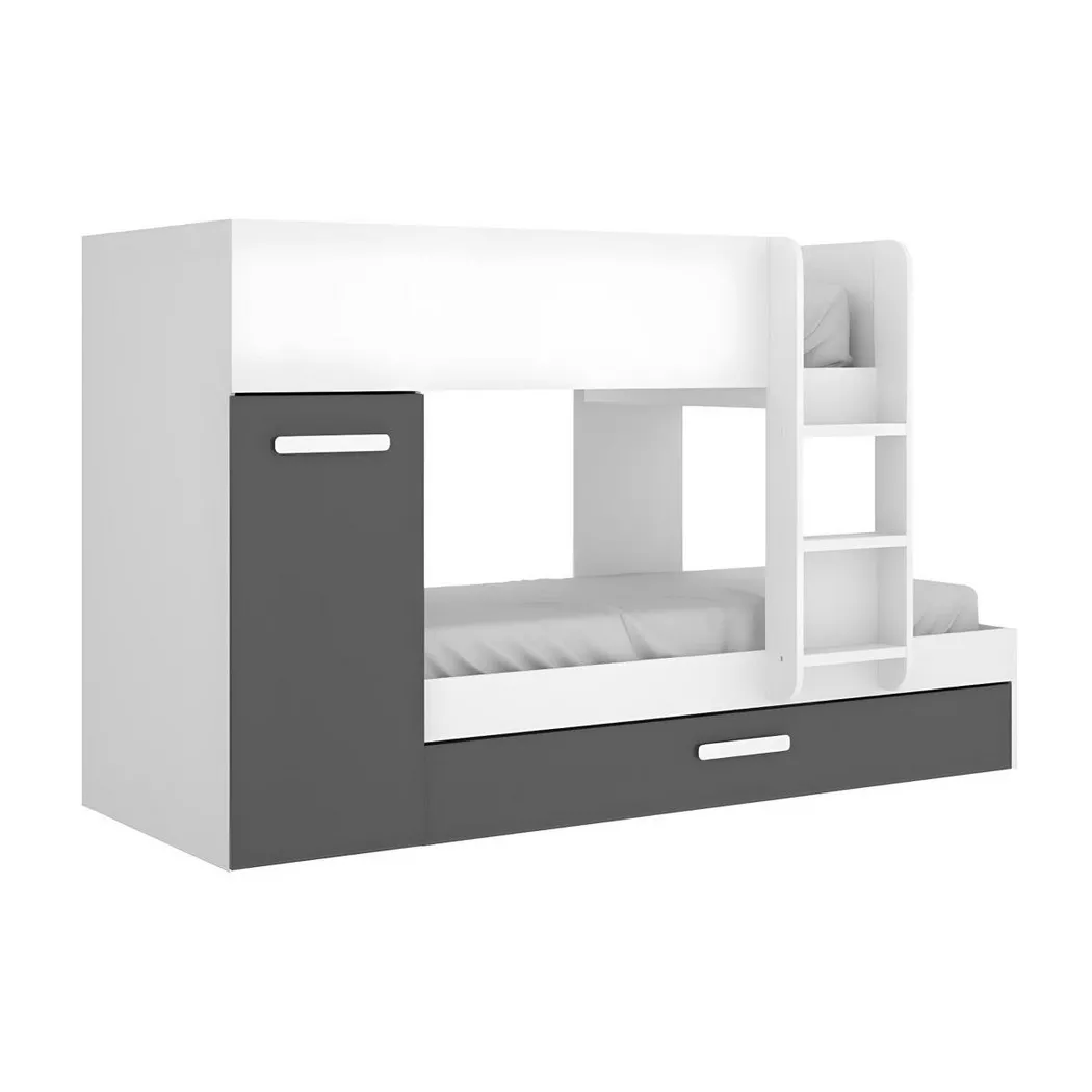 Dekit Cama Tren 3 Camas TOM con Armario y Arrastre 150x244x112 Blanco Grafito