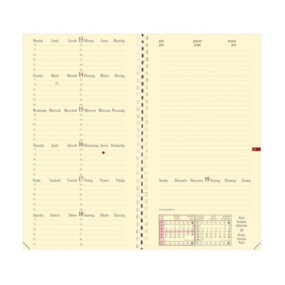 QUO-VADIS Quo Vadis - Agenda - Spiralé - 2025 - Italnote S - Semainier Horizontal - Multilingue - Impala - Noir - 13 mois de décembre à décembre - 8,8x17 cm  