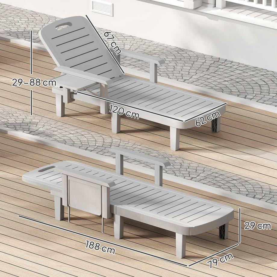 Northio Sonnenliege Gartenliege mit Seitentisch Holzoptik Liegestuhl mit 5-Fach verstellbare Rückenlehne, wetterfeste Campingliege, Gartenstuhl bis 120 kg belast, für Garten Outdoor Strand, Hellgrau Aosom  
