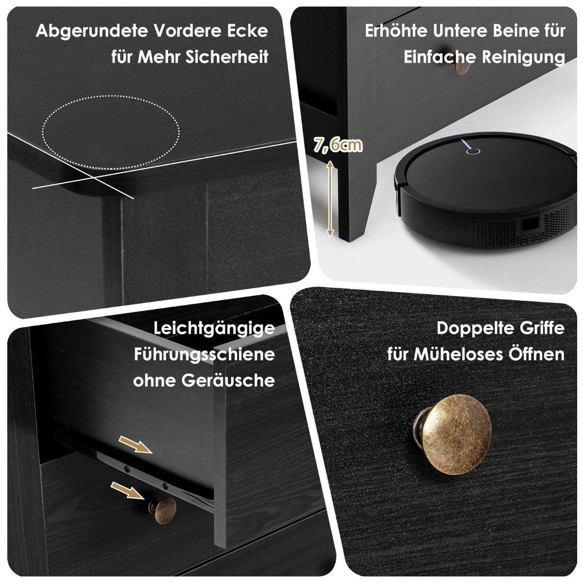 Northio Table de chevet avec 3 tiroirs, table d'appoint avec poignées en bois 71 x 46 x 66 cm noir  