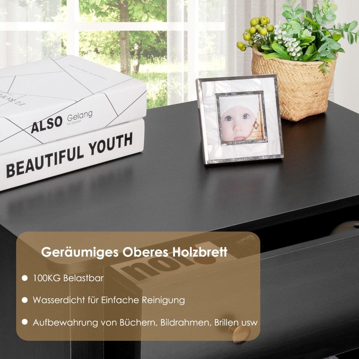 Northio Table de chevet avec 3 tiroirs, table d'appoint avec poignées en bois 71 x 46 x 66 cm noir  