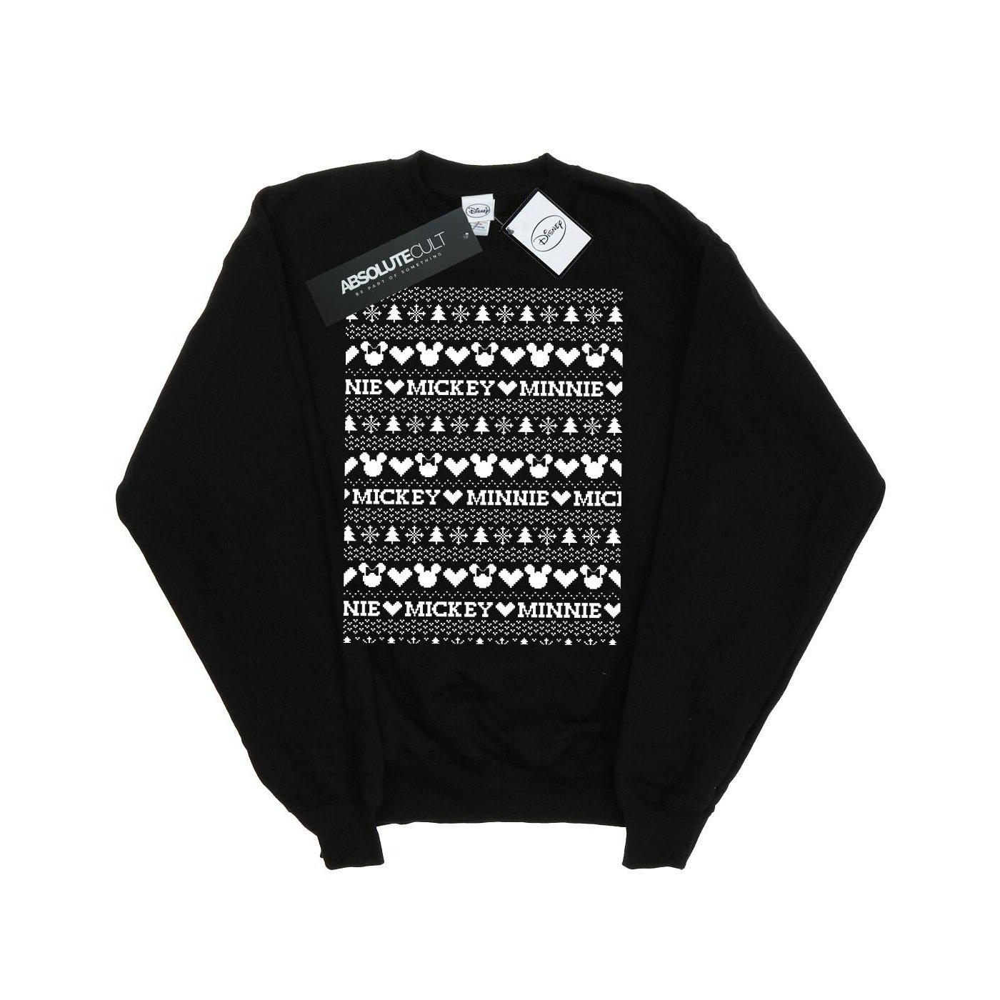 Image of Mickey And Minnie Christmas Fair Isle Sweatshirt Unisex Schwarz 116