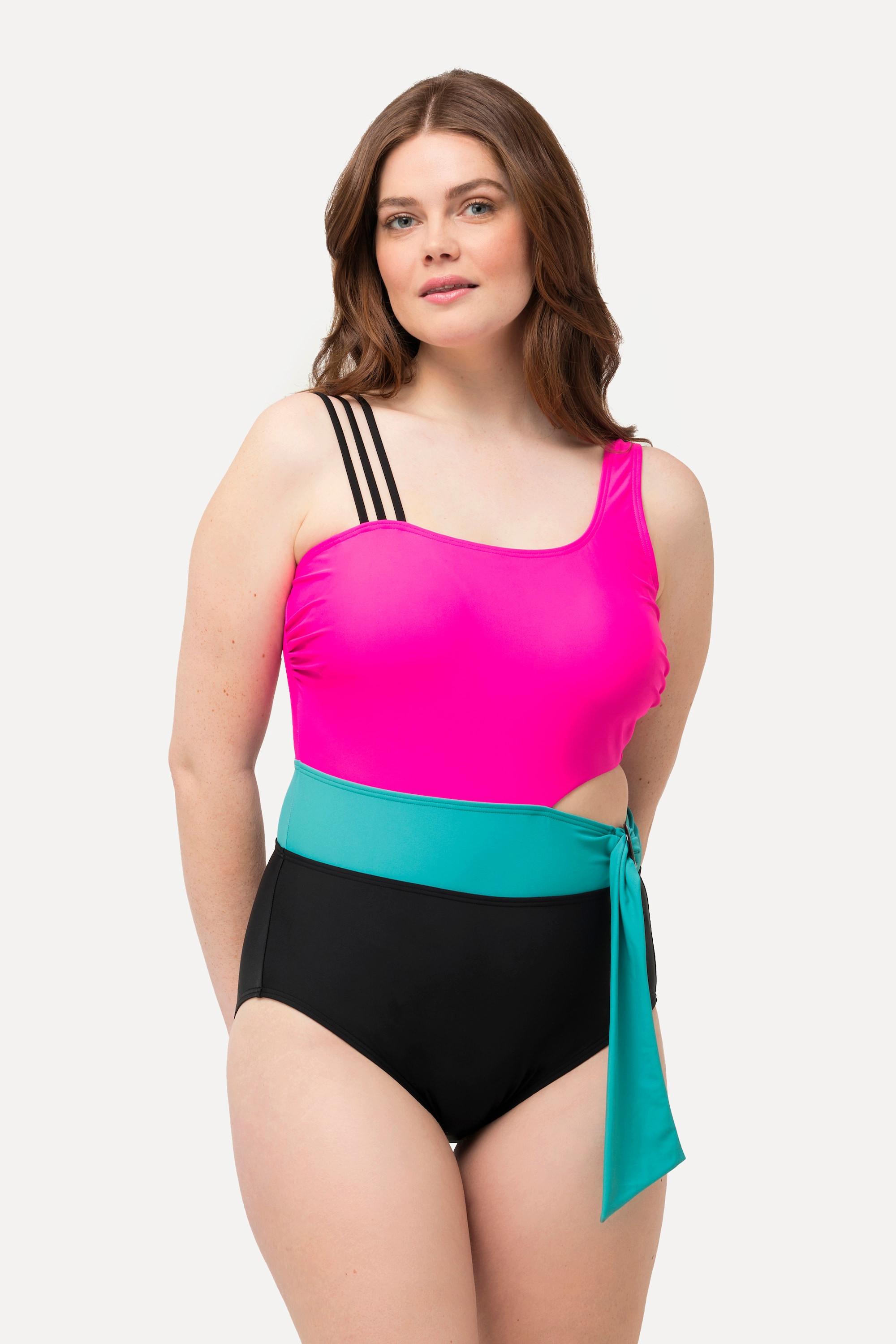 Ulla Popken  Maillot de bain color block, avec bonnets souples. Matière recyclée 