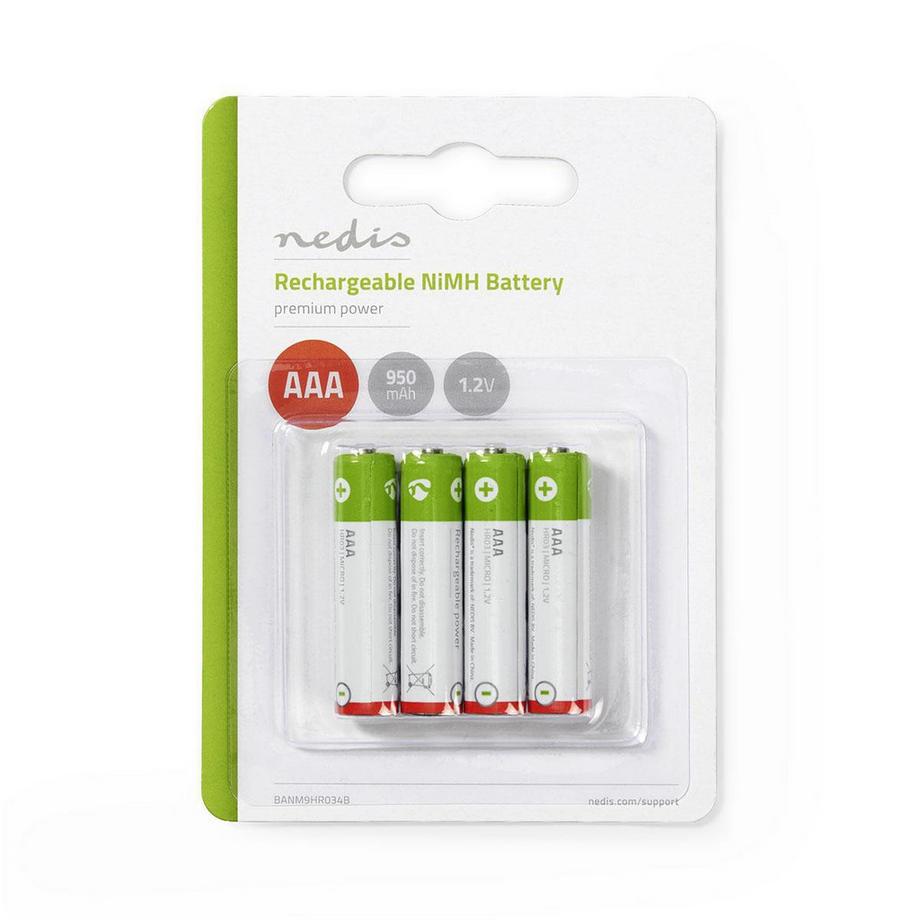 Nedis  Wiederaufladbare Ni-MH-Batterien AAA | 1,2 V DC | 950 mAh | Vorgeladen | 4-Blasts 