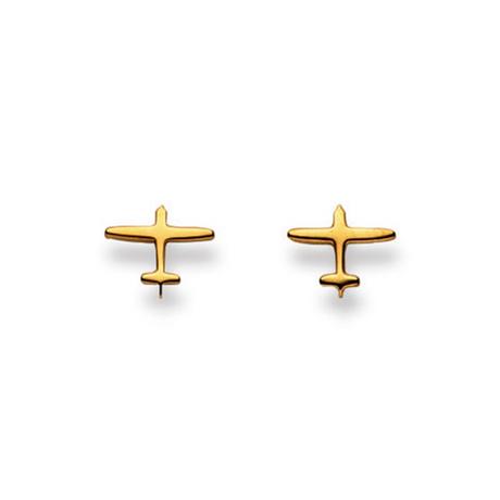 MUAU Schmuck  Clous d'oreilles avion or jaune 750, 8x9mm 