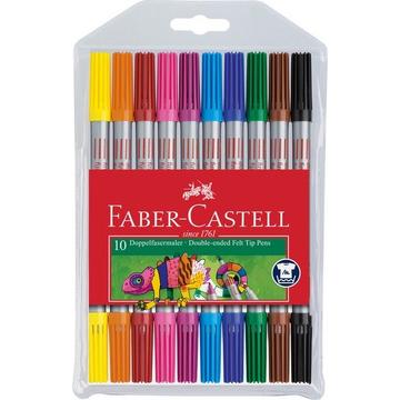 FABER-CASTELL Doppelfasermaler 1/3-5mm 151110 10 Farben, Etui