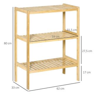 Northio Mensola da bagno, mensola in piedi con 3 livelli, mensola in bambù, mensola da cucina, per bagno, cucina, soggiorno, corridoio, naturale, 62 x 33 x 80 cm  