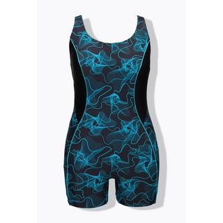 Ulla Popken  Maillot de bain shorty à dos nageur, sans bonnets moulés, motif ondes 