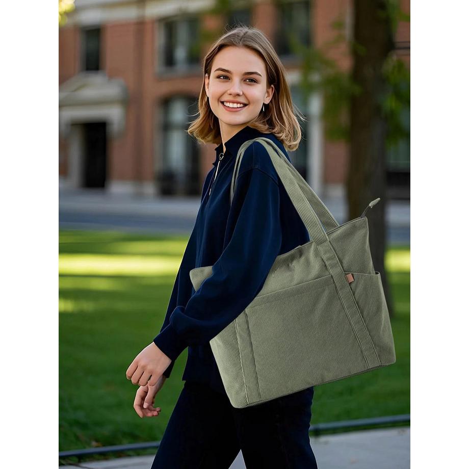 Only-bags.store Cordtasche mit Reissverschluss grosse Einkaufs Strand Laptop Tasche  