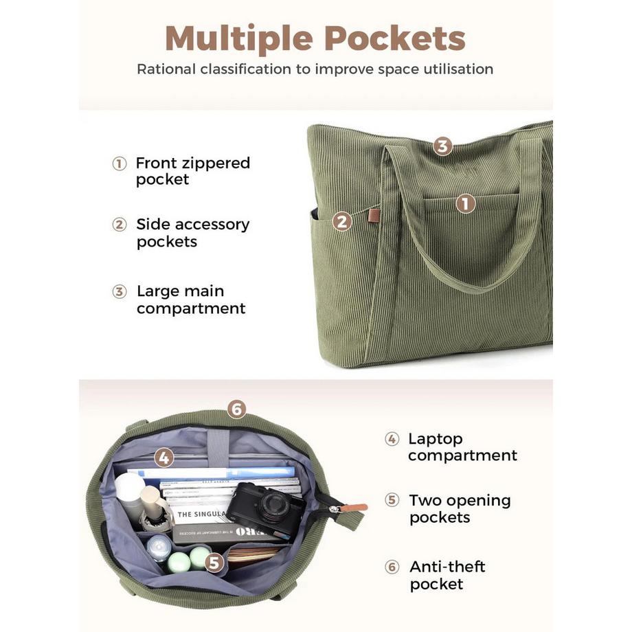 Only-bags.store Cordtasche mit Reissverschluss grosse Einkaufs Strand Laptop Tasche  