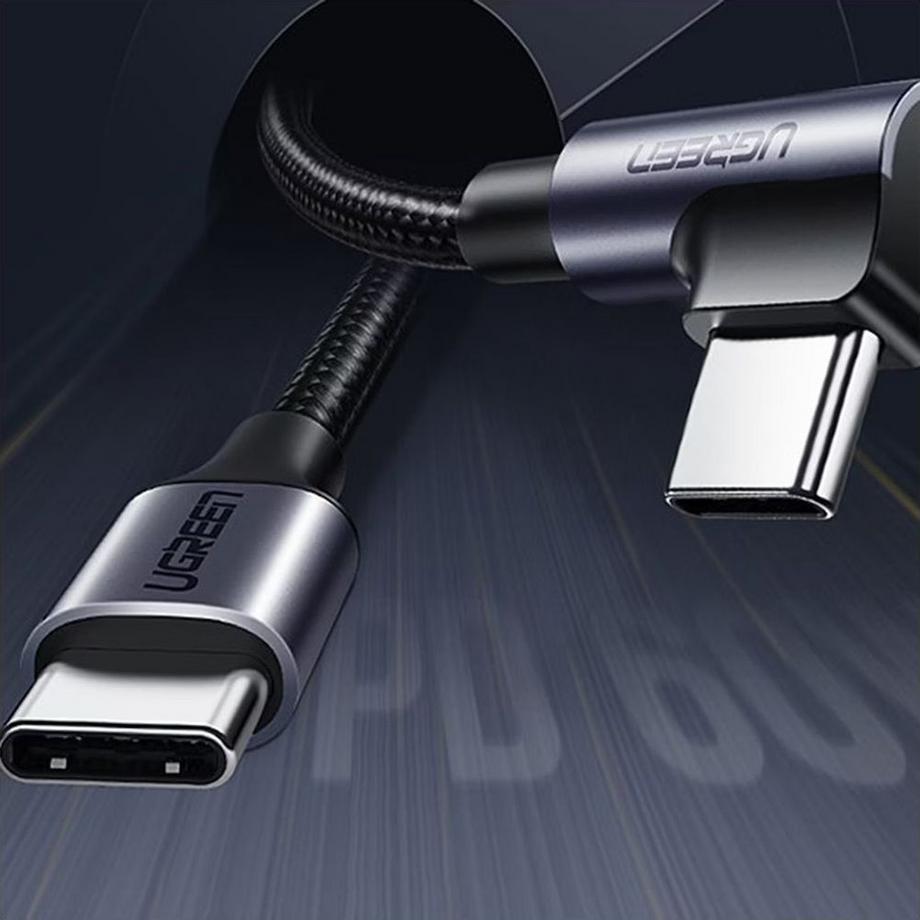 UGREEN  Câble UGREEN USB-C vers SB-C coudé, PD, 60W, 3A, 2m - Gris/noir 