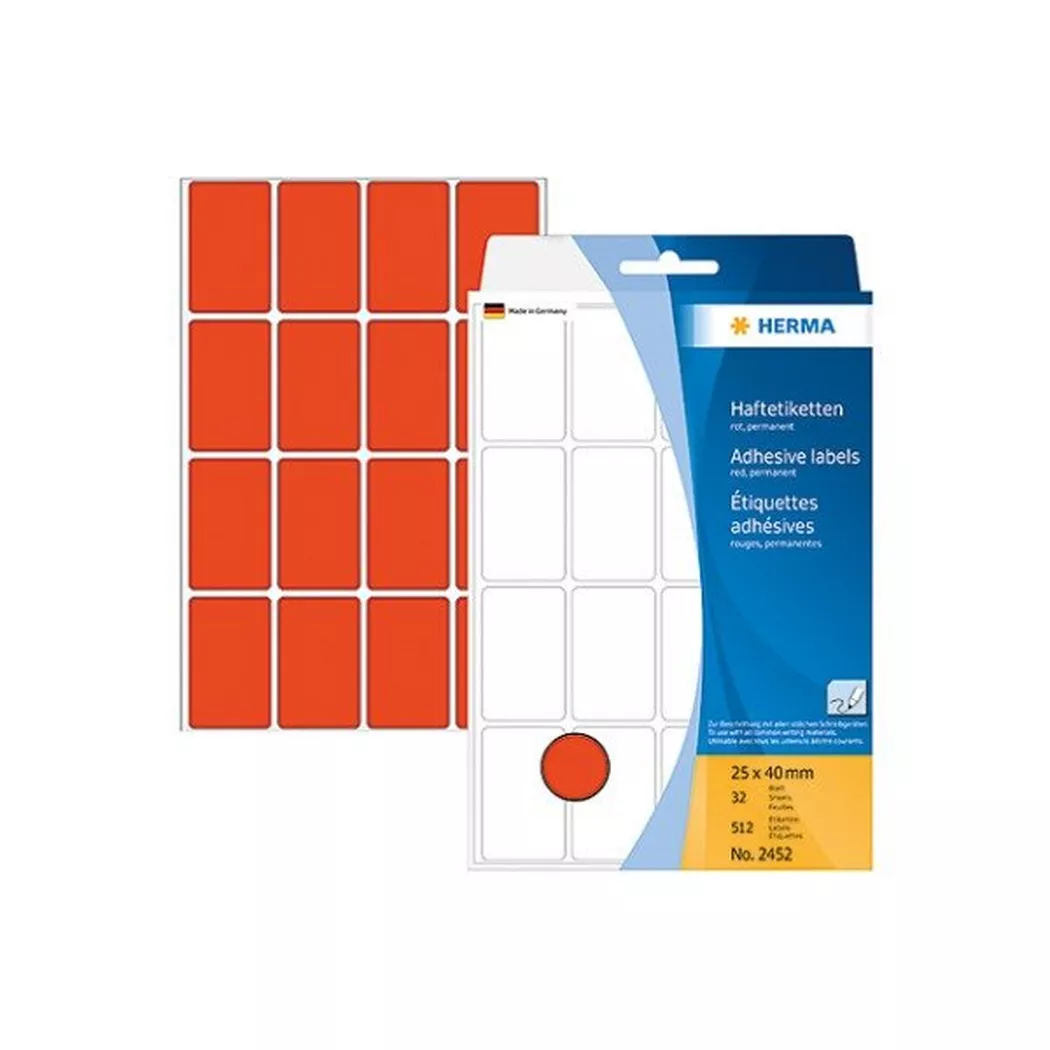 HERMA – Etiketten 25×40mm 2452 rot 512 Stück, One Size