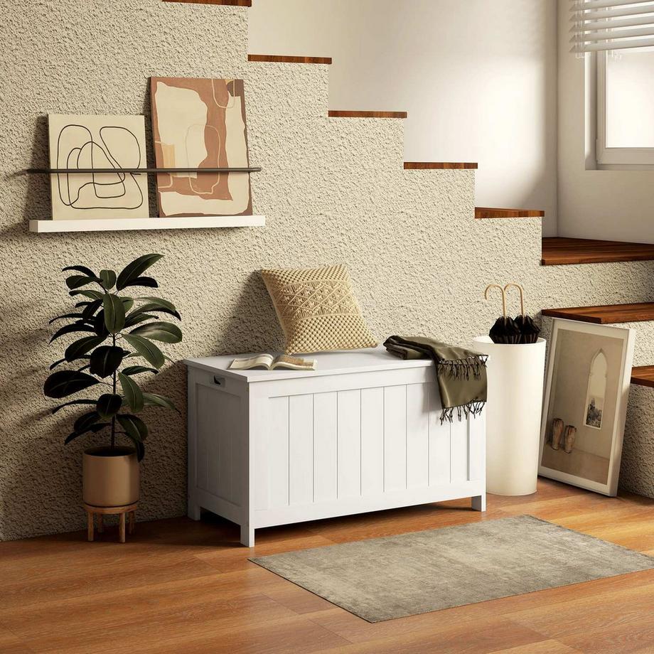 Northio  Truhe, Aufbewahrungsbox, Auflagenbox Mit Griff, Gerätetruhe Mit Deckel, Für Wohzimmer, Schlafzimmer, Weiß, 81 X 40 X 46 Cm 