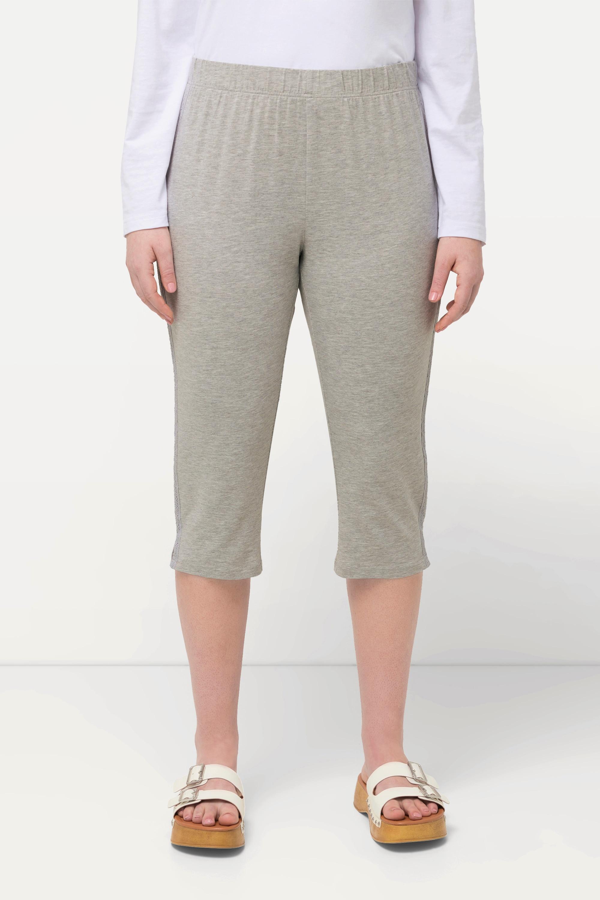 Ulla Popken  Capri-Leggings, seitliches Spitzenband, Biobaumwolle 