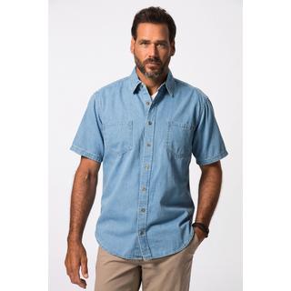 JP1880  Camicia di denim dalla vestibilità moderna con mezze maniche e colletto ad apertura inglese blu chiaro 