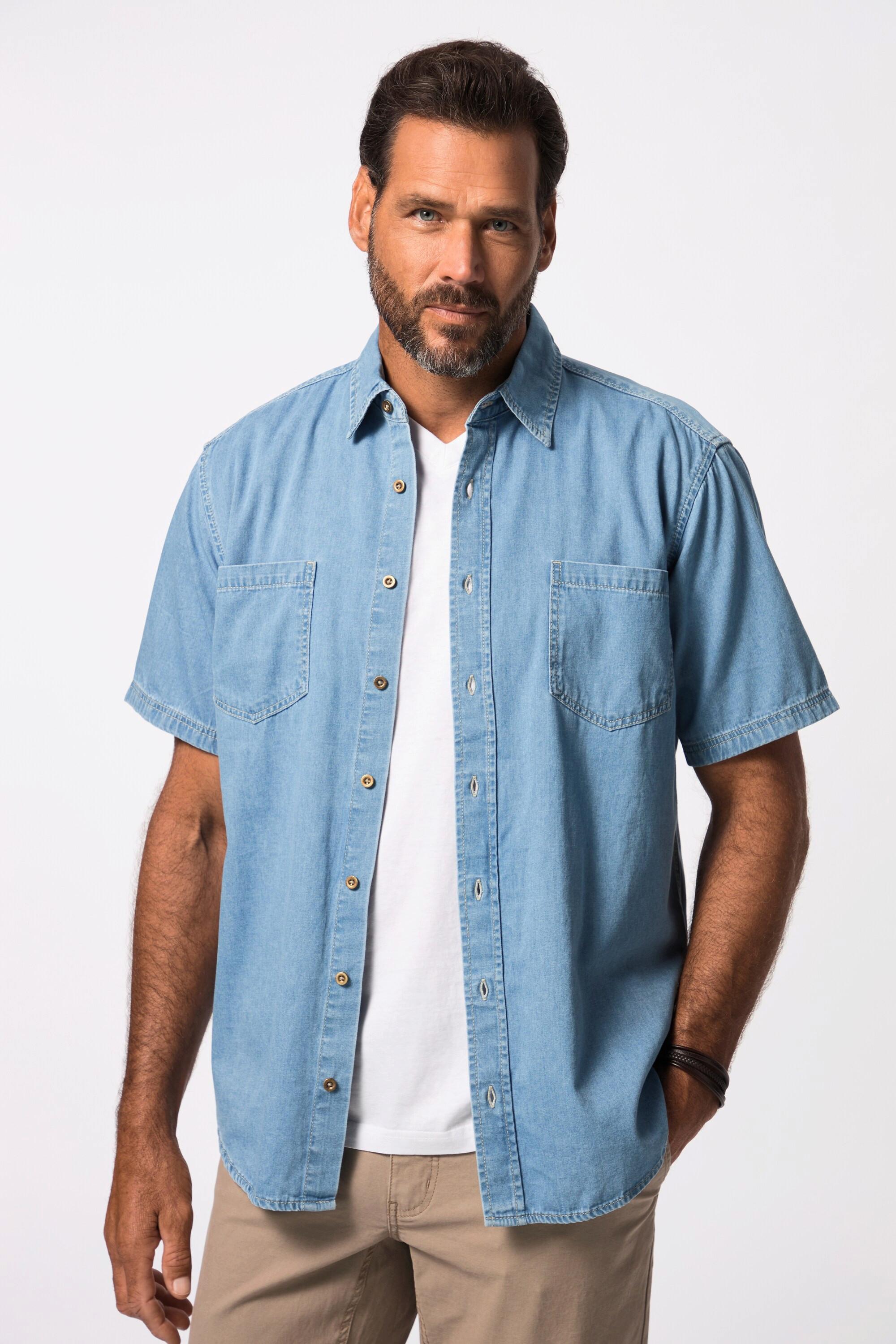 JP1880  Chemise en jean dans une coupe Modern Fit, manches courtes et col kent bleu clair 