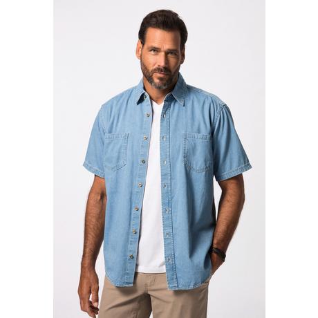 JP1880  Camicia di denim dalla vestibilità moderna con mezze maniche e colletto ad apertura inglese blu chiaro 