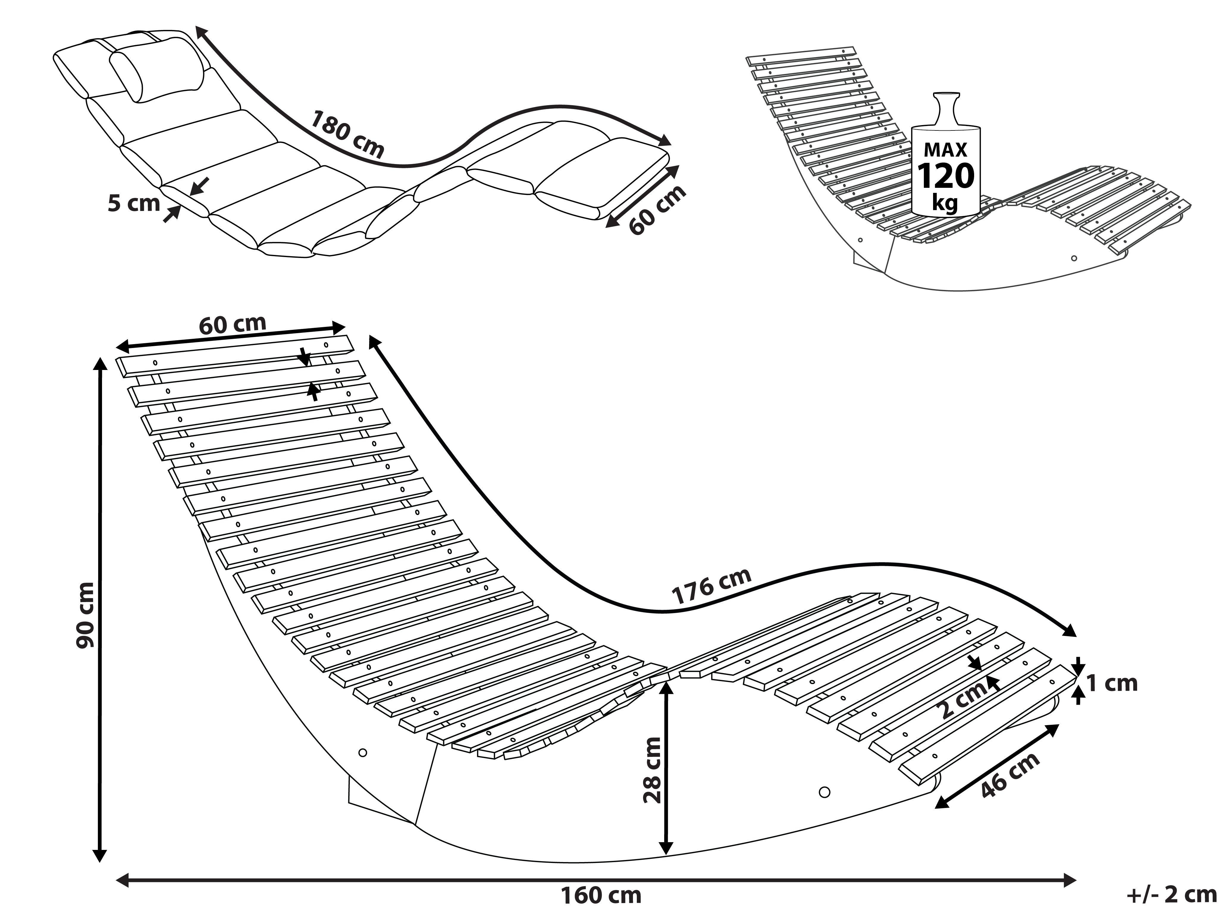 Beliani Lettino Prendisole con Cuscino en Legno d'acacia Classico BRESCIA PREMIUM  