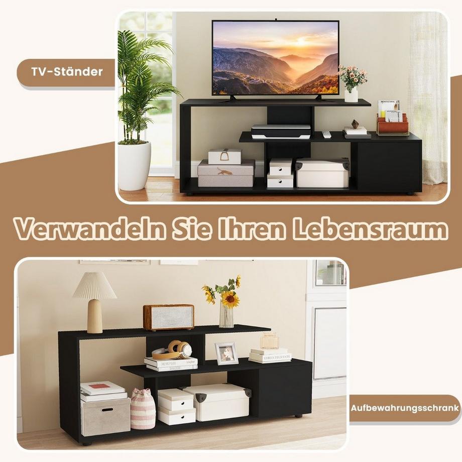 Northix  Meuble TV pour téléviseurs jusqu'à 55 pouces avec étagères et amp; Meuble meuble TV lowboard noir 