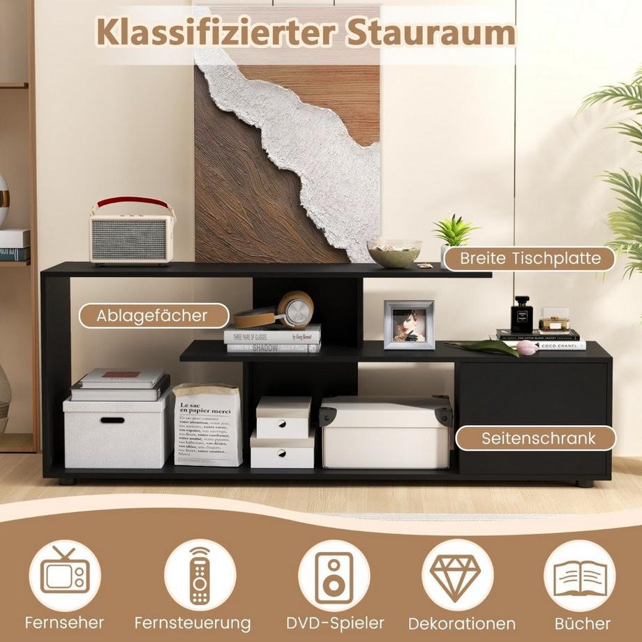 Northix  Meuble TV pour téléviseurs jusqu'à 55 pouces avec étagères et amp; Meuble meuble TV lowboard noir 