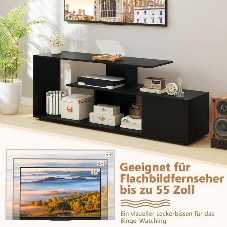Northix  Meuble TV pour téléviseurs jusqu'à 55 pouces avec étagères et amp; Meuble meuble TV lowboard noir 