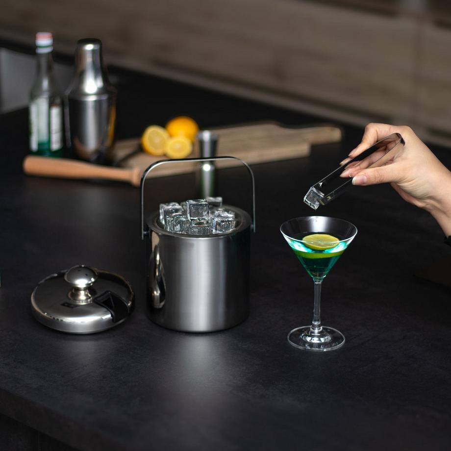 Intirilife Intirilife Set di 4 secchielli per ghiaccio da 1.3 L in acciaio inox con pinza e coperchio, isolati, a doppia parete  