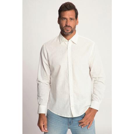 JP1880  Chemise en lin mélangé. Manches longues et col Kent. Coupe Modern Fit. 