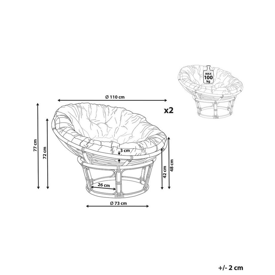 Beliani Set di 2 poltrone da giardino con cuscini en Rattan Boho SALVO  
