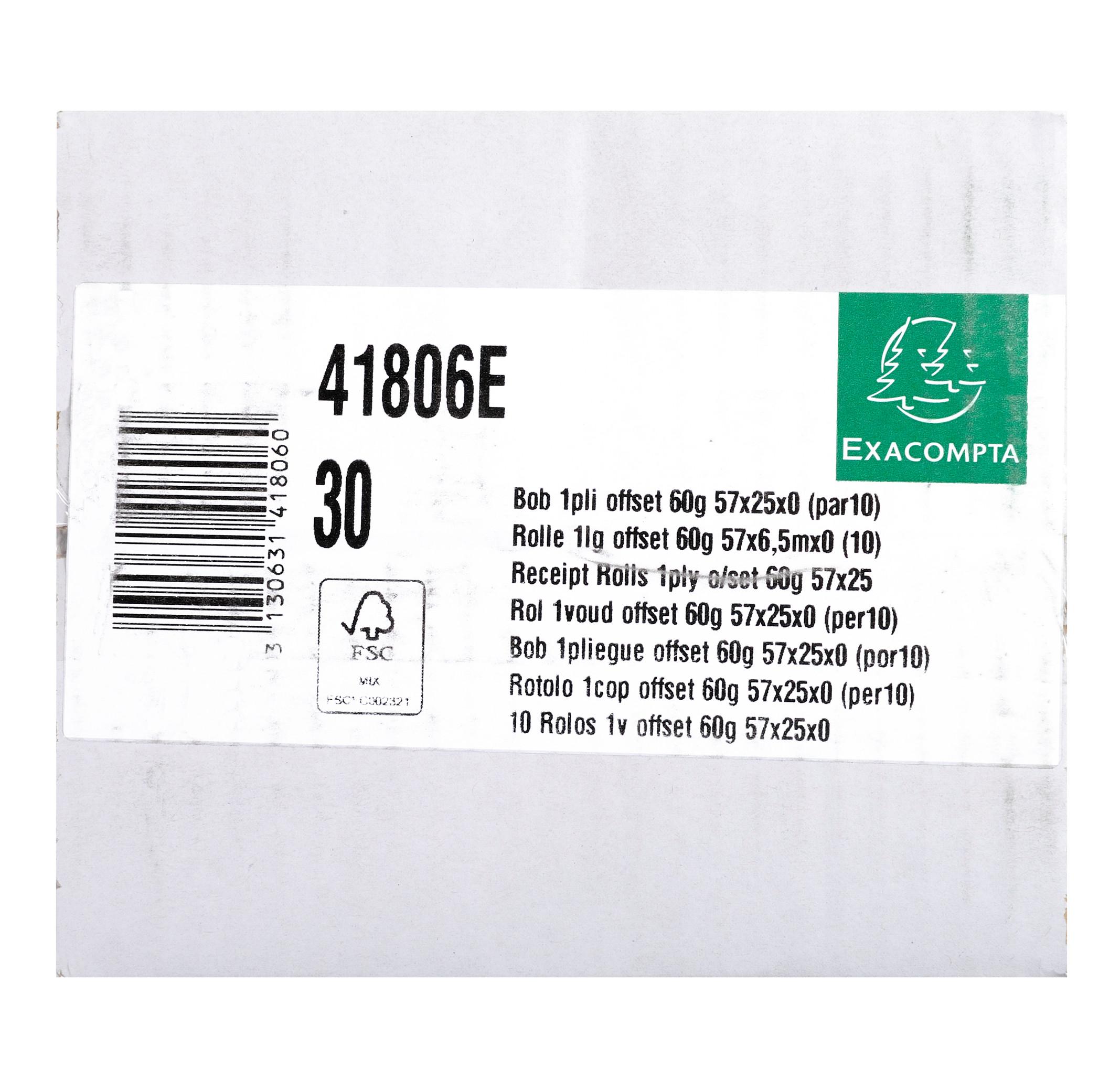 Exacompta Rotoli carta senza anima per calcolatrice 57x25 mm - 1 copia offset extra- 60gr - x 30  